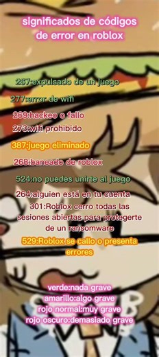 Que se significan codigos de error en roblox