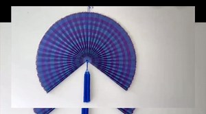 MadeTerra S Decorative Bamboo Fan, Large Folding Fan - Wall Art Hanging Decor - 25.5 x 17.7 inch BLUE