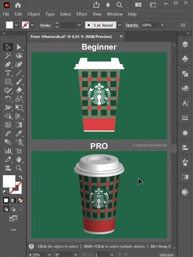 Illustrator Tutorial 2026 | Tips for drawing 3D Starbucks paper cups like a PRO #benocds