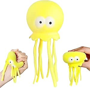 Octopus Squishy Toys, Stress Balls for Adults and Kids Party Favors - Sea Animal Squeeze Toys for Classroom Prizes, Anxiety and Autism Fidget Squeeze Toys | Yellow Squishy Ball for Boys and Girls