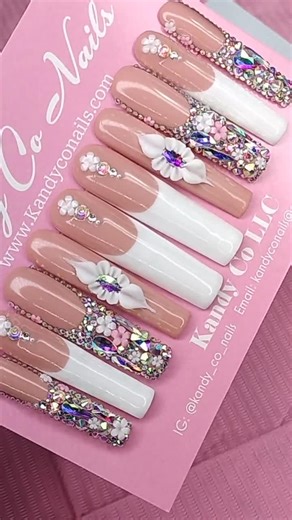 Handmade Bling French Tip Press on Nails: Long Acrylic With Rhinestone - Etsy