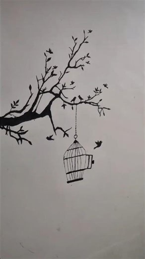 Tree and bird wall drawing 🌴#tree #bird #art #wallart