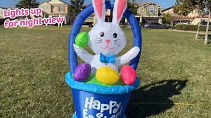 4 Foot Tall Inflatable Party Bunny with Basket and Colorful Easter Eggs - Yard Blow Up Decoration