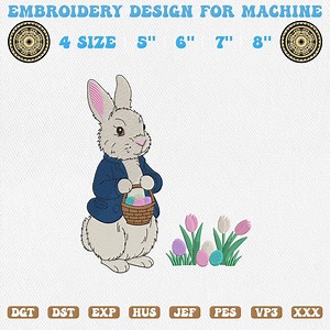 Peter Rabbit Embroidery Design, Easter Bunny With Basket Embroidery File, Spring Rabbit Machine Embroidery Pattern - Etsy UK