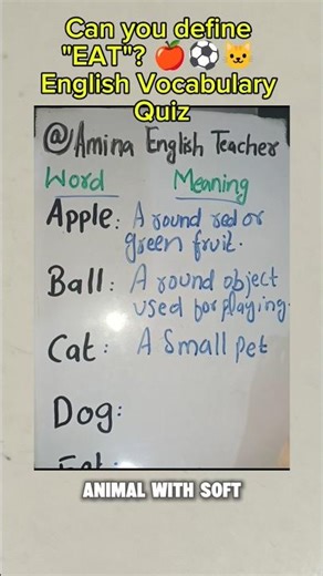 Can you define "EAT"? 🍎⚽🐱 English Vocabulary Quiz #EnglishLearning #education #shorts