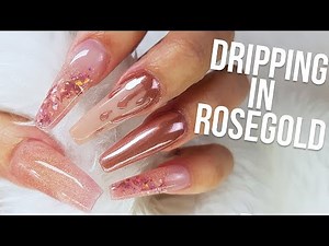 DRIPPING IN ROSE GOLD CHROME NAIL DESIGN | BALLERINA COFFIN SHAPES