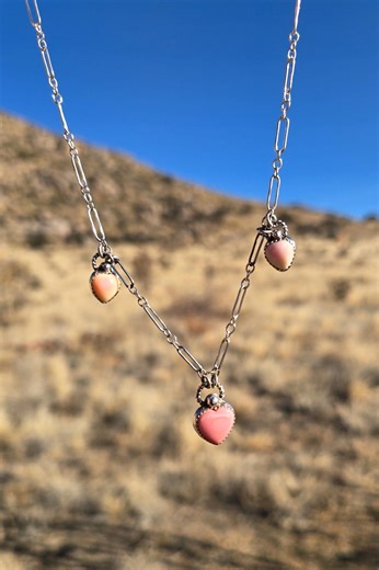 Three Heart Pink Conch Shell Pendants on a Silver 19.5" Necklace Handmade Cowgirl Valentine's Day A - Etsy
