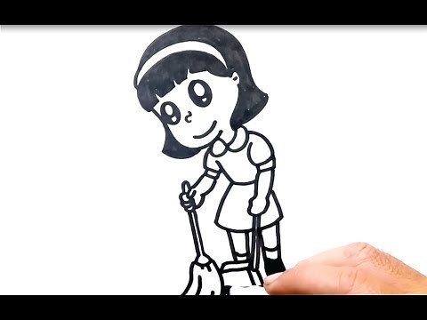 How to Draw Young Girl Sweeping