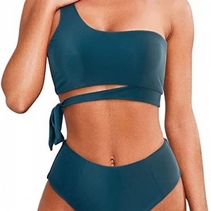 [Hot Item] Women Two Pieces Swimwear High Waisted One Shoulder Bikini