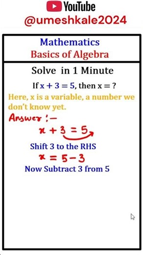 Solve x + 3 = 5 in 1 Minute! | One Simple Trick to Solve Algebra! | Algebra Basics Made Easy 😎