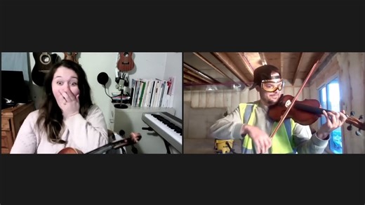 Pretending to be beginner violinist in online lesson