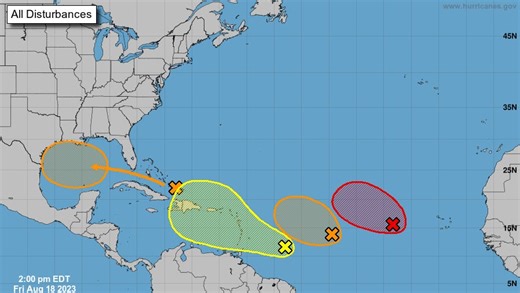 What do all the colors mean on National Hurricane Center's tropical outlook map?