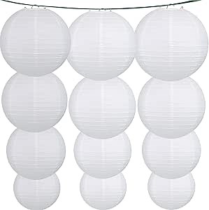White Paper Lanterns 12Pcs Hanging Lanterns for Birthday Party, Wedding, Home Decor, Baby Shower Festive Decoration