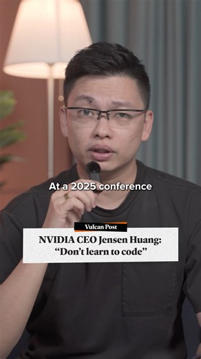 "Learn to code” used to be the safe advice. But now, NVIDIA’s CEO says AI is replacing it—and reshaping jobs worldwide. The edge isn’t knowing a programming language. It’s knowing how to use AI better than others. Wach the video to find out more. | Vulcan Post