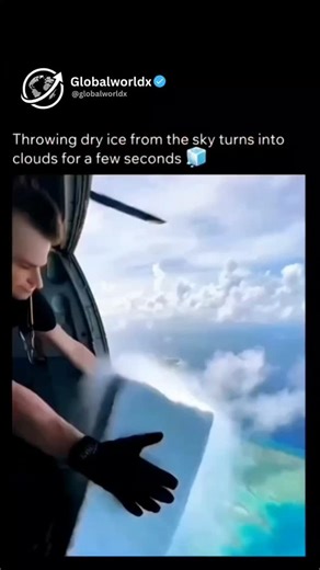 Facts | Business | Tech | Success on Instagram: "Dry ice isn’t just smoke and mystery—it’s pure physics in action ❄️🌫️ Thrown into the atmosphere, solid carbon dioxide skips the liquid stage entirely and sublimates straight into gas, often vanishing long before it ever reaches the ground. At extreme altitudes, it dissipates rapidly, making cloud seeding impossible, but at the right height and conditions, its intense cold can instantly freeze supercooled water droplets into ice crystals, trigger