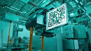Network of pipes and machinery representing an industrial plant control system, highlighting the integration of qr code technology for enhanced monitoring and automation