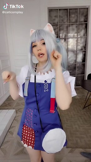 Gawr Gura Cosplay with Plush Shark and Cat Ears