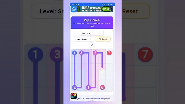 Play Zip Game Online Free - Path Building Number Puzzle
