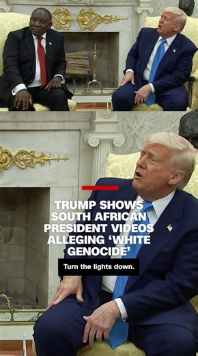 391K views · 4.4K reactions | South African President Cyril Ramaphosa sat in awkward silence as he listened to a video US President Donald Trump played in the Oval Office. CNN's @larrymadowo reports that Trump was pushing debunked claims and that multiple reports have found no evidence of a "White genocide" in South Africa. https://cnn.it/4kzyUN1 | CNN | Facebook