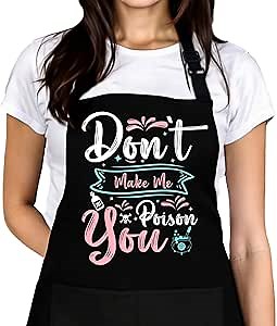 Funny Aprons for Cooking, Cute Kitchen Apron Women, Cooking Aprons for Women with Pockets, Black Apron with Pockets, Gardening Apron, Chef Aprons for Womens Baking, BBQ, Grilling