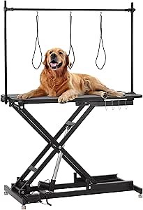 47" Electric Dog Grooming Table (Black), Heavy Duty Electric Grooming Arm Table for Pets & Large Dogs Adjustable Height: 9.4"-39.4" Non-slip Desktop with Gantry Crane Set, Fixture *4 Noose*2…