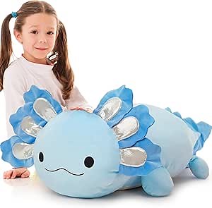 BENINY 39 Inch Blue Axolotl Plush, Giant Stuffed Animal | Large axolotl plush toy, Long Squishy Pillow, Ultra soft fabric, PP cotton filling, Birthday axolotl gifts for girls