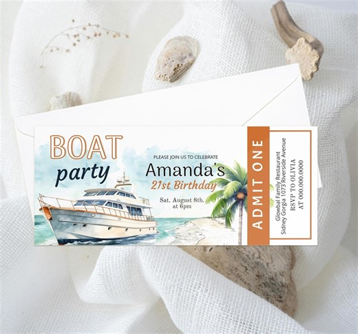 Boat Party Ticket Invitation Digital, Yacht Birthday Party Invite, Ocean Weekend Getaway, Editable Template, P293 - Etsy