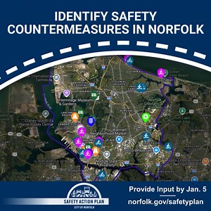 Your input is needed to improve safety on Norfolk roads! Take a survey and help us map specific locations throughout Norfolk where you'd like to see safety improvements: https://norfolksafety.mysocialpinpoint.com/pop-up-map Your input will help shape the Norfolk Safety Action Plan. ✅ www.norfolk.gov/safetyplan | City of Norfolk Government