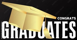 Black and gold Graduation animation. Vintage party invitation, congratulation event, greeting video. Animated high school or college graduate retro art deco.