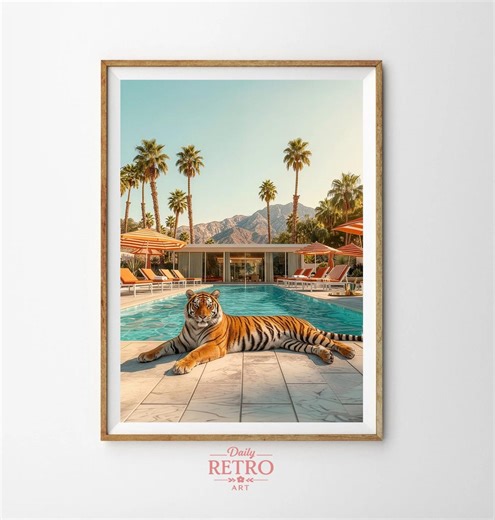 Tiger Poster, Palm Springs Decor, Retro Pool Print (digital Download) - Etsy
