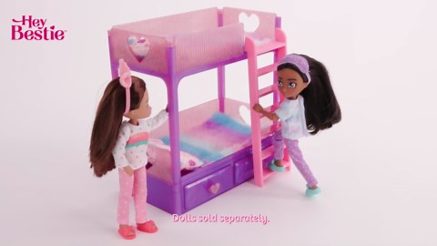 Hey Bestie Nighty Night Bunk Bed Furniture Set for (5.5-inch) Small Dolls with Accessories, Kids 3 Years & Up
