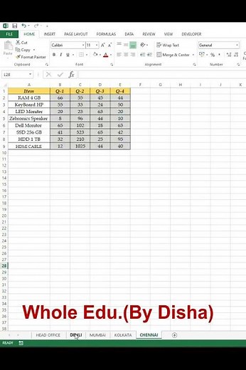 How to use 3d cell Reference in Excel#Shots#Whole Edu.(By Disha)