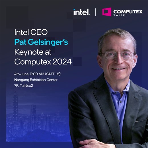 Join our CEO Pat Gelsinger's keynote address on Intel's latest #AI innovations at #COMPUTEX2024, Taipei! Mark your calendars for 4th June @ 11:00 am, Taipei time (GMT 8). Catch the livestream here: https://intel.ly/4azq5gB #Intel #Computing | Intel