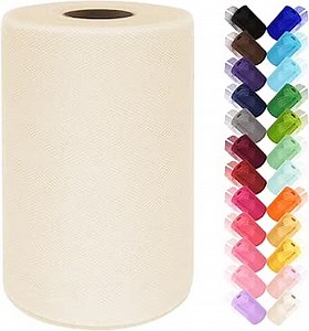 Ivory Tulle Fabric Roll 6 Inch by 100 Yards (300 ft) Tulle Ribbon Sheer Mesh Netting for DIY Tutu Skirt Gift Wrapping Wedding Baby Shower Birthday Halloween Party Decorations Crafts, 34 Colors (Ivory)