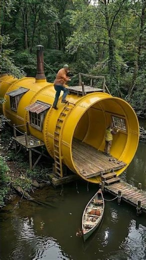 🤯 Secret River Tunnel Cabin Build Inside a Massive Pipe | Full Makeover