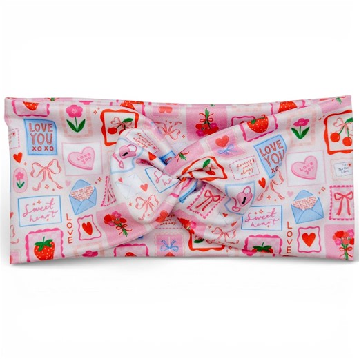 Love Letters Twist Headband | Valentine Hair Accessory | Pink Love Print Headband | Handmade Soft Stretch Headband | Made in USA - Etsy
