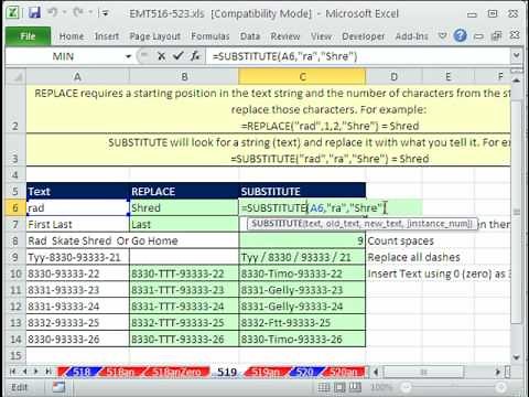 Excel Magic Trick 519: SUBSTITUTE & REPLACE Functions