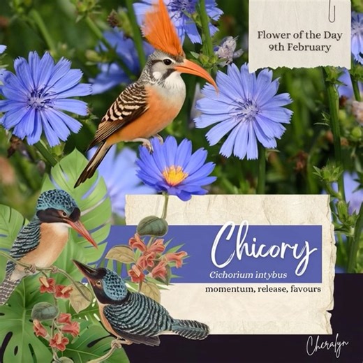 🌸 Flower of the Day - 9th February 🌸 Chicory (Cichorium intybus) The Language of Flowers: Momentum • Release • Favours Today’s flower is Chicory, a clear signal for release and forward motion. It reminds us that momentum often follows letting go. When old constraints are loosened, energy redirects naturally toward progress, opening pathways not just for you, but for those moving alongside you. 🌍 Origin Chicory is native to Europe and western Asia and has naturalised across many parts of the w