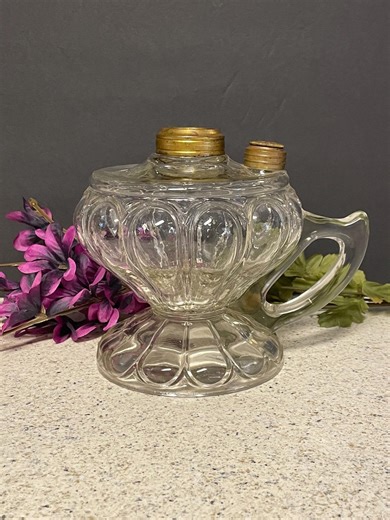 Antique Pressed Glass Oil Lamp - Etsy
