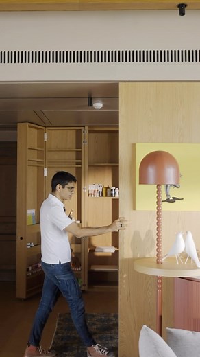 reD on Instagram: "THE HIDDEN WALL Feeding our obsession with sliding walls, this one seamlessly divides the art studio from the living area whenever required. Just swing open the corner and watch the panels glide, extending all the way to reveal the hidden wall, with the last panel doubling up as a secret sliding door for a fun in-and-out experience! A huge thank you to @aslisona for being one of our most amazing clients and trusting us with your vision! A big shoutout to all our collaborators 