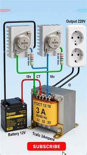 Simple 12V DC to 220V AC Inverter Circuit| #trending#viral#electronic#capacitor#shorts
