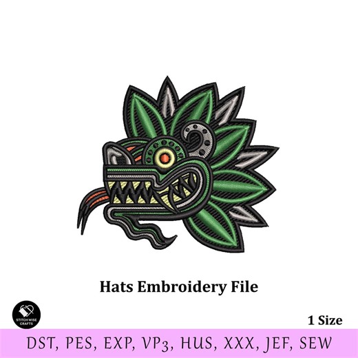 Quetzalcoatl Aztec Mayan Machine Embroidery Designs File for Hats & Beanies, Tribal Embroidery, Aztec Embroidery Design, Custom Snapback PES - Etsy
