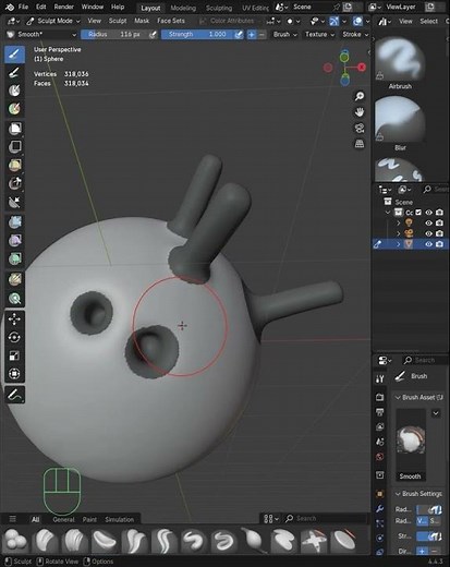 Blender 3D Basics - Tutorial - Sculpting Mode - Slice overhang and fill holes in sculpting mode.