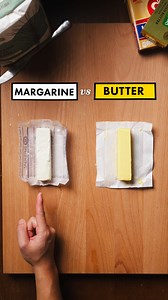 As a rule, anything less than 80% fat is considered a spread, and is usually sold in a tub. If a recipe calls for butter and you want to use margarine, you’ll probably get different results since the original recipe didn’t account for the extra water margarine can have. Also, margarine is cheaper than butter, so if you’re on a budget or if you’re vegan, margarine is a great butter substitute. The margarine featured in the video is considered baking margarine…hence its white color. | Shaunson Exp