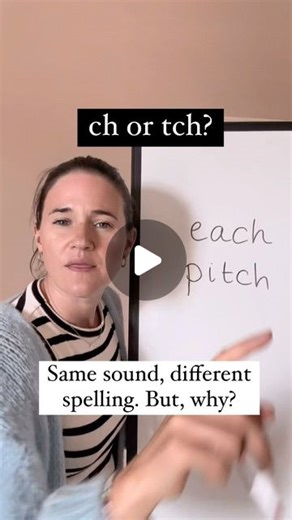 Reading Roots | Teaching Phonics to Parents on Instagram: "Same sound, different spelling! When do we use “ch” or “tch”? Comment CODE if you’d like my “Crack the Sounds Code” document that outlines the English phonics sounds and the most common ways these sounds can be written! Thank you so much to @maxtek_global for making me look VERY professional with my new whiteboard!"