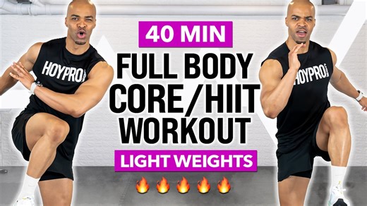 40 Minute Full Body Core Focus HIIT Workout (Light Weights)