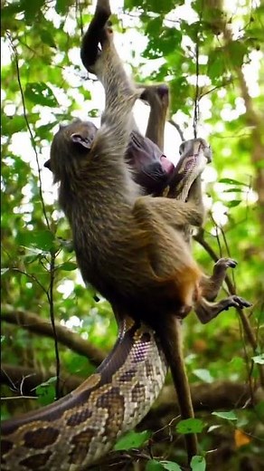 "Python vs Baboon – Deadly Jungle Encounter" $pythonvsbaboon, #snakeattack, #africawildlife