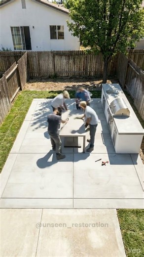 Ultimate Minimalist Backyard Renovation | Outdoor Kitchen Installation #satisfyingvideo #backyard