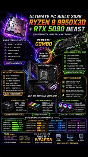 RYZEN 9 9950X3D ULTIMATE GAMING BUILD #PCCraft #GamingPC2026 #RTX5090 #PCBuild #shorts #viral