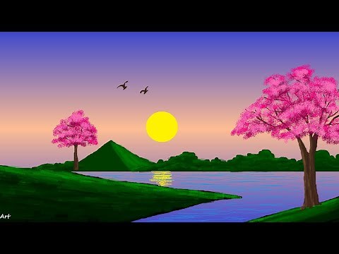 Nature scenery drawing | How to draw in computer | computer drawing | simple Scenery drawing